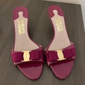 Salvatore Ferragamo  Patent Bow Slide Sandal, 9.5